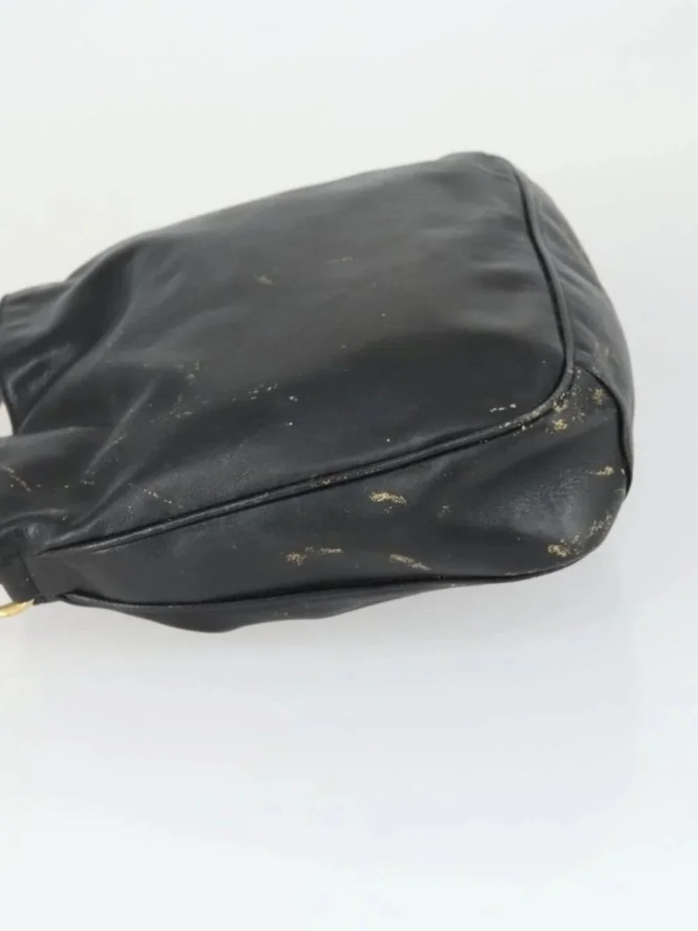 GUCCI Bamboo Hand Bag Leather Black Gold Auth 170494